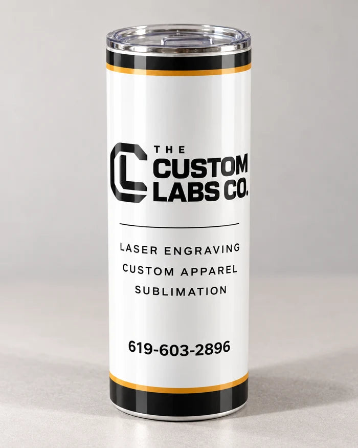 Example Custom Labs design on a 20 oz skinny tumbler